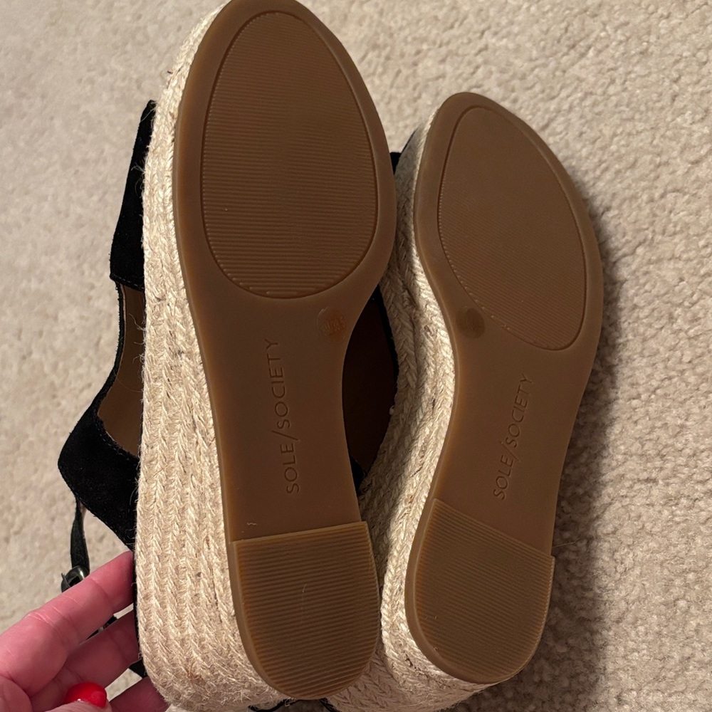 Sole Society Black Suede Peep-Toe Espadrille Wedges ๐ - Picture 4 of 5